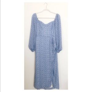 NWT Abercrombie & Fitch Long-Sleeve Light Blue Floral Midi Dress